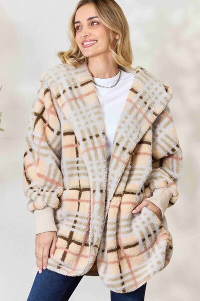 swvws H&T Checked Faux Fur Hooded Jacket