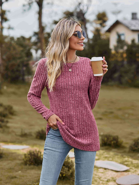 swvws Ribbed Round Neck Long Sleeve Tee