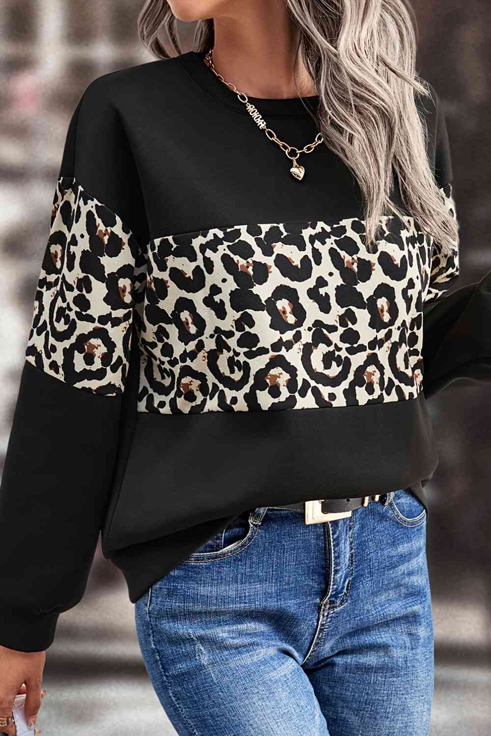 swvws Leopard Dropped Shoulder Sweatshirt