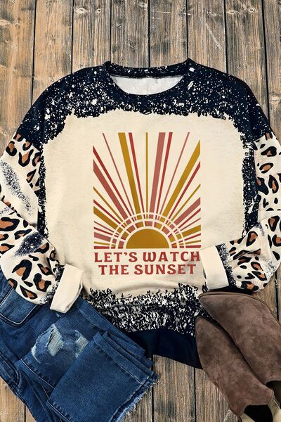 swvws LET'S WATCH THE SUNSET Leopard Round Neck Sweatshirt