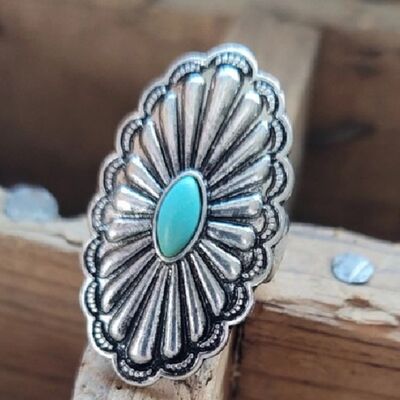 swvws Flower Shape Artificial Turquoise Ring