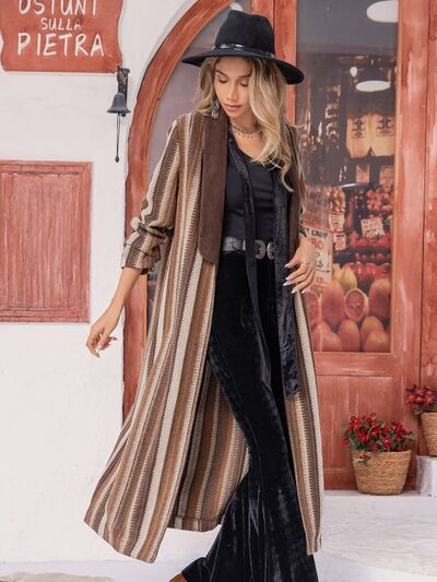 swvws Striped Open Front Long Sleeve Outerwear