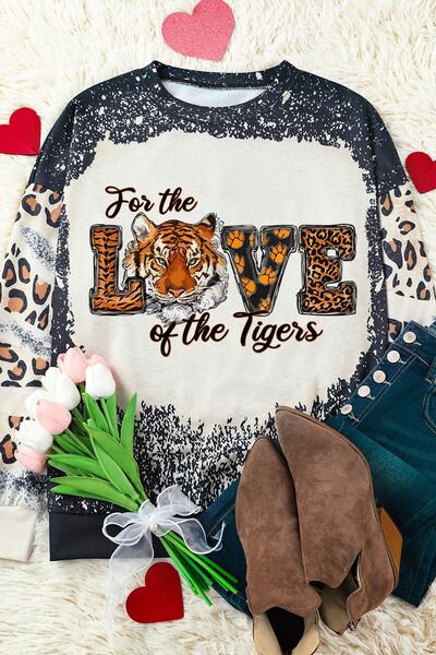 swvws FOR THE LOVE OF THE TIGERS Leopard Round Neck Sweatshirt