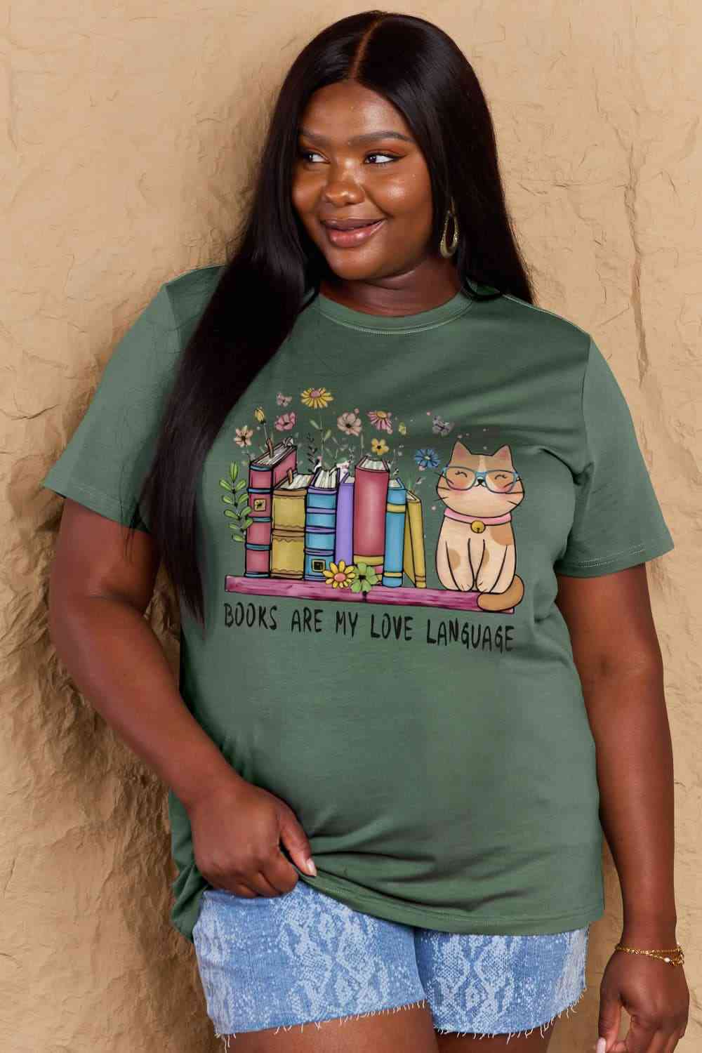 swvws Simply Love Full Size BOOKS ARE MY LOVE LANGUAGE Graphic Cotton Tee