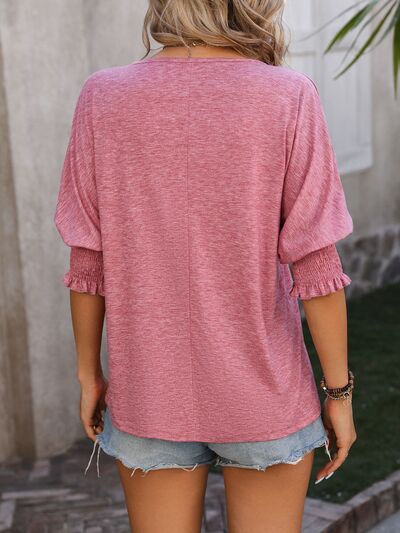 swvws Heathered Notched Lantern Sleeve Blouse