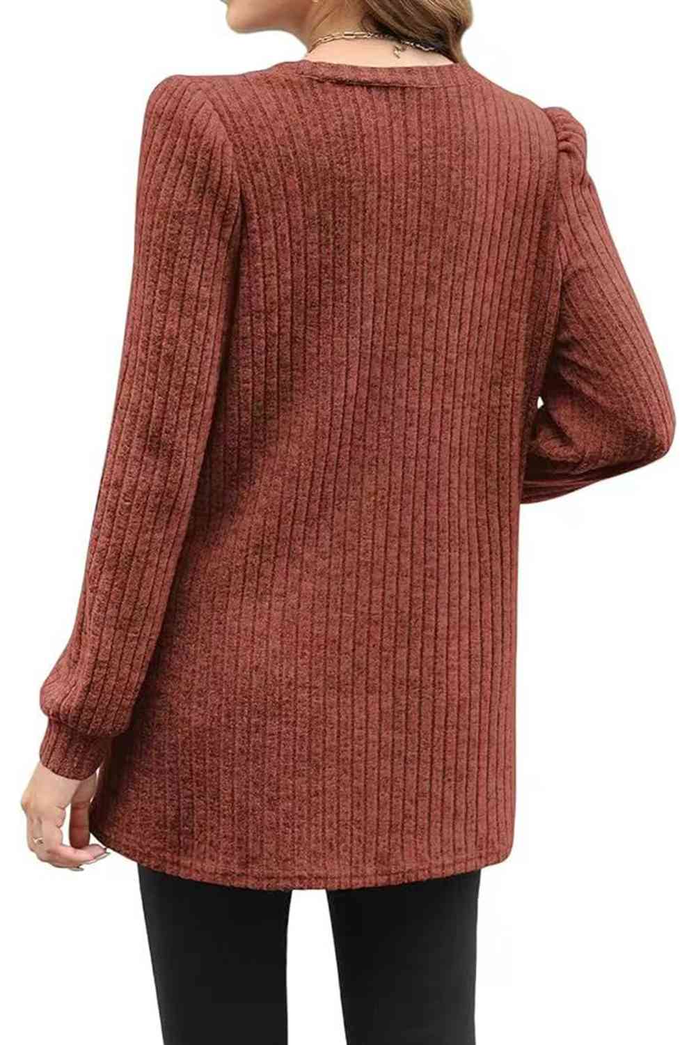 swvws Ribbed Round Neck Long Sleeve T-Shirt