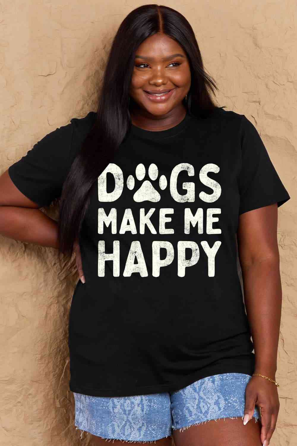 swvws Simply Love Full Size DOGS MAKE ME HAPPY Graphic Cotton T-Shirt