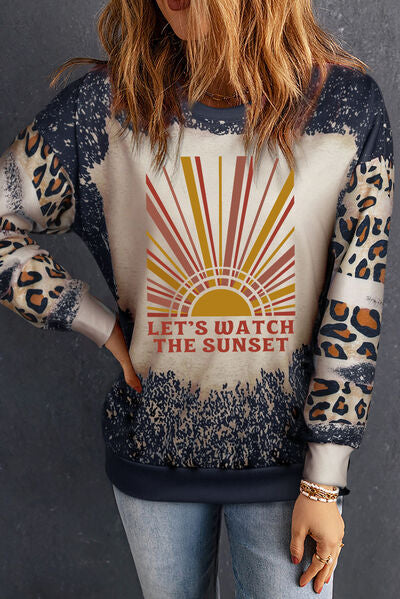 swvws LET'S WATCH THE SUNSET Leopard Round Neck Sweatshirt