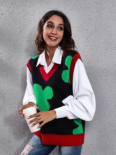 swvws Four Leaf Clover V-Neck Sweater Vest