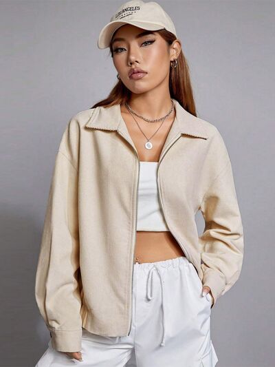 swvws Zip Up Dropped Shoulder Cropped Jacket