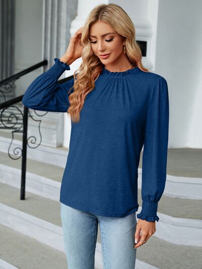 swvws Frill Mock Neck Long Sleeve Blouse