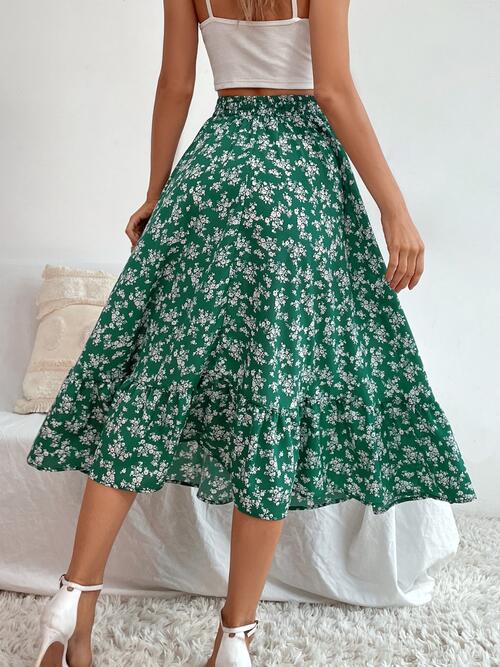 swvws Printed Ruffle Hem Midi Skirt