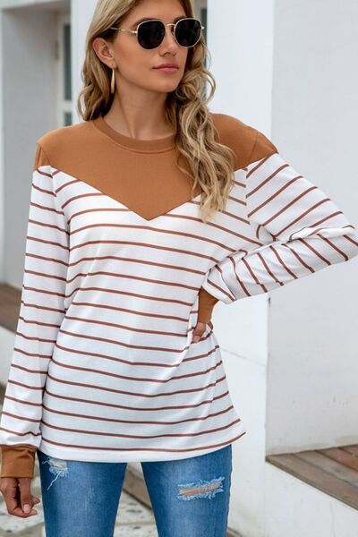 swvws Striped Round Neck Long Sleeve T-Shirt