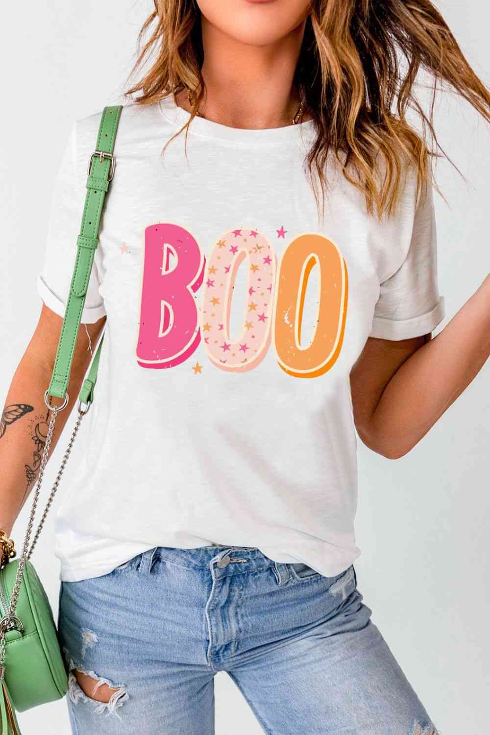 swvws Round Neck Short Sleeve BOO Graphic T-Shirt