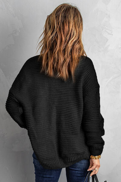 swvws Waffle-Knit Open Front Dropped Shoulder Sweater