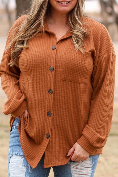 swvws Plus Size Waffle-Knit Button Up Shirt