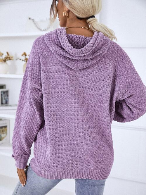 swvws Texture Drawstring Long Sleeve Hooded Sweater