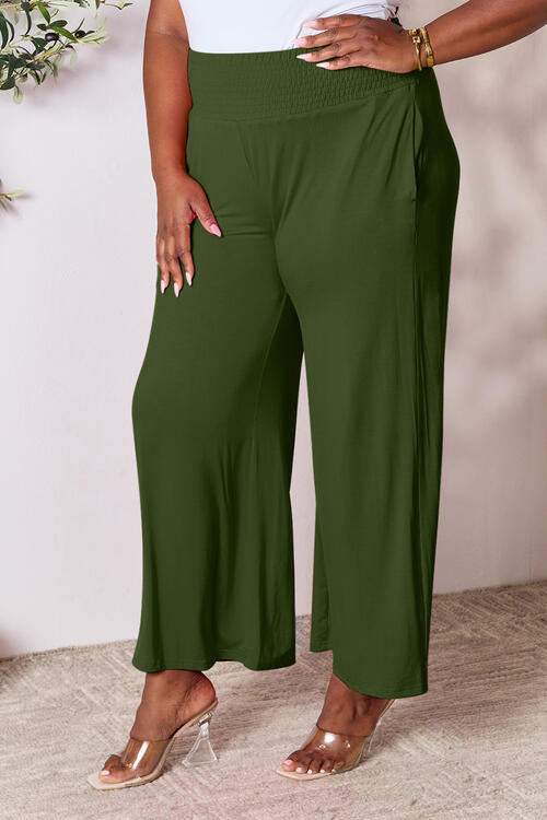 swvws Double Take Full Size Smocked Wide Waistband Wide Leg Pants