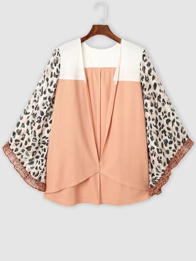 swvws Plus Size Waffle-Knit Frill Leopard Cover Up