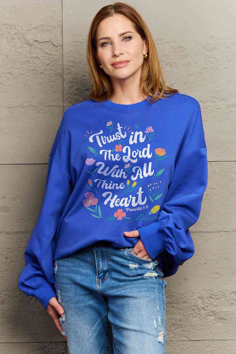 swvws Simply Love Full Size Flower Slogan Graphic Sweatshirt