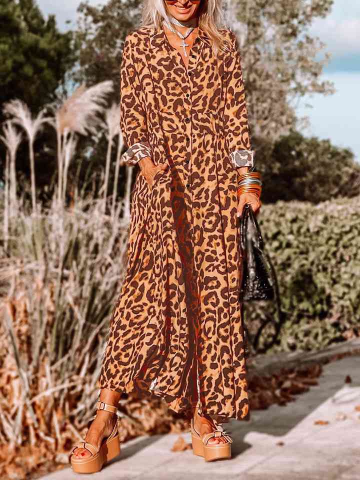 swvws Leopard Buttoned Maxi Dress