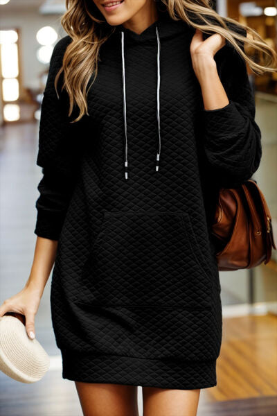 swvws Drawstring Hooded Long Sleeve Mini Dress