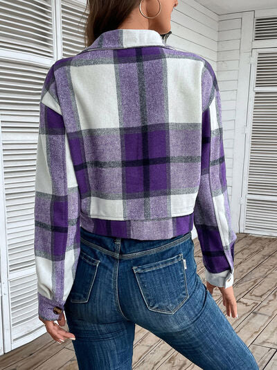 swvws Plaid Button Up Drop Shoulder Cropped Jacket