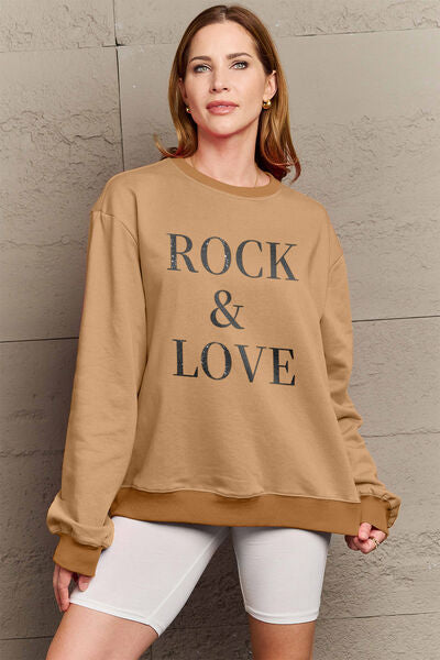 swvws Simply Love Full Size ROCK ��� LOVE Round Neck Sweatshirt