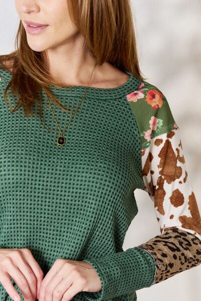 swvws Hailey & Co Full Size Waffle-Knit Leopard Blouse