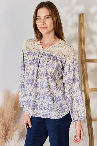 swvws Hailey & Co Full Size Lace Detail Printed Blouse