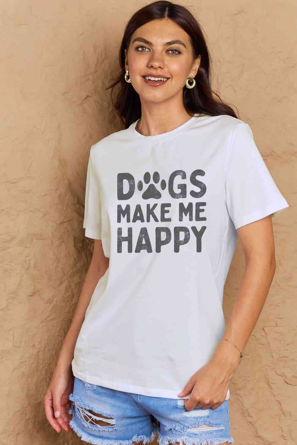 swvws Simply Love Full Size DOGS MAKE ME HAPPY Graphic Cotton T-Shirt