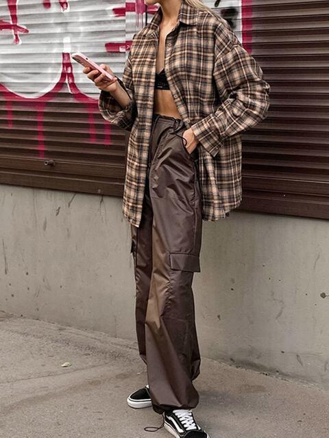 swvws Drop Shoulder Plaid Shacket