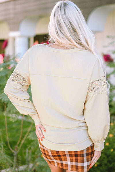 swvws Lace Detail Notched Long Sleeve Sweatshirt