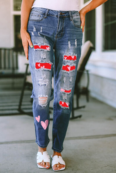 swvws Heart Distressed Jeans with Pockets