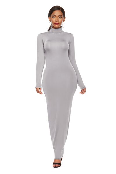 swvws Mock Neck Long Sleeve Maxi Slim Dress