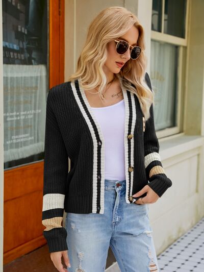 swvws Contrast Button Up Dropped Shoulder Cardigan