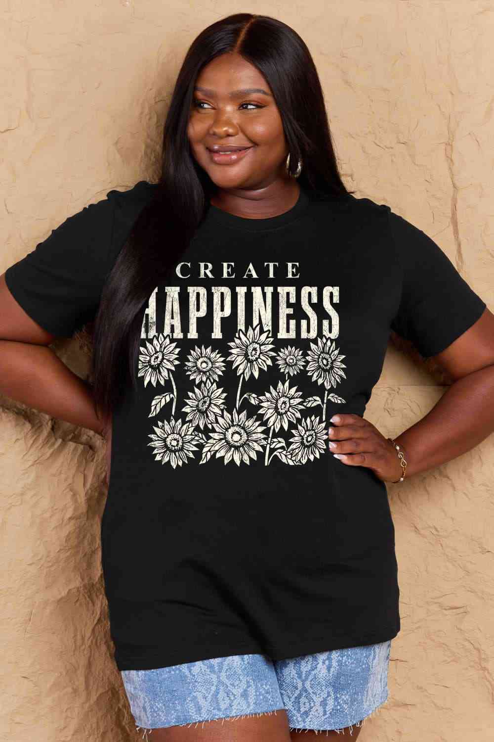 swvws Simply Love Full Size CREATE HAPPINESS Graphic Cotton T-Shirt