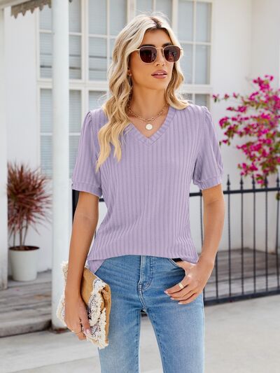 swvws V-Neck Short Sleeve Blouse