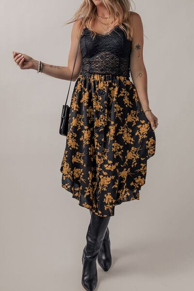 swvws Floral Buttoned Ruffle Hem Skirt