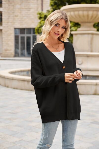 swvws Ribbed Button Up Dropped Shoulder Cardigan