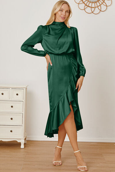 swvws Mock Neck Ruffled Asymmetrical Dress