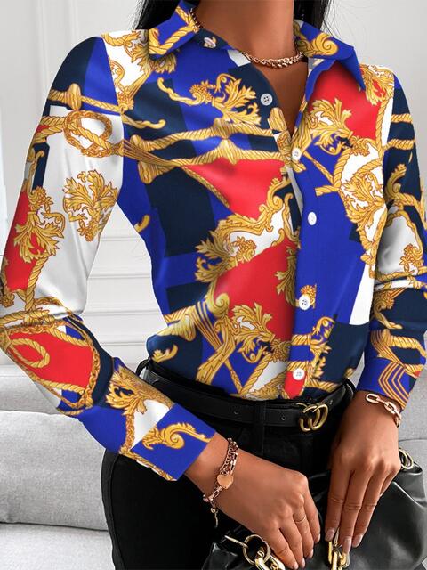 swvws Printed Collared Neck Long Sleeve Shirt