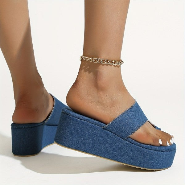 swvws - Blue Casual Patchwork Solid Color Round Comfortable Wedges Shoes