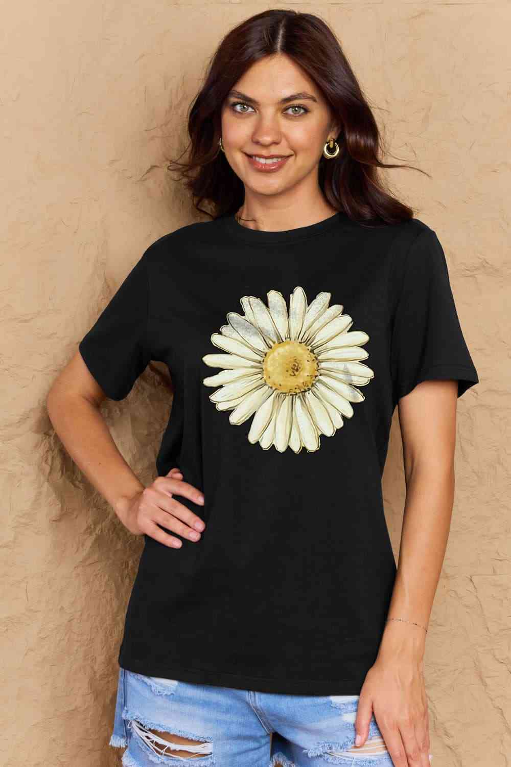 swvws Simply Love Full Size FLOWER Graphic Cotton Tee