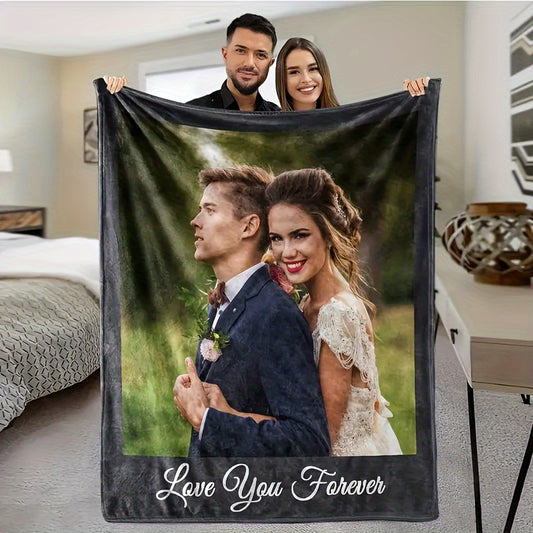 1pc Customizable Photo Flannel Blanket - Soft, Cozy, Multi-Purpose Throw for Holiday, Outdoor, Beach, Camping, Living Room, Sofa, Pet, Office - Unique Gift Idea with Personalized Touch