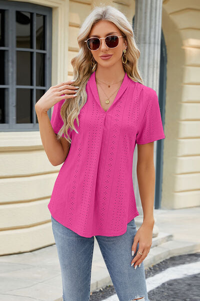 swvws Eyelet Short Sleeve Blouse