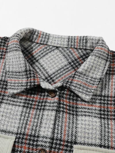 swvws Plus Size Plaid Button Up Dropped Shoulder Outerwear