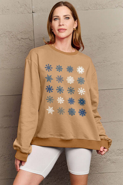 swvws Simply Love Full Size Snowflakes Round Neck Sweatshirt