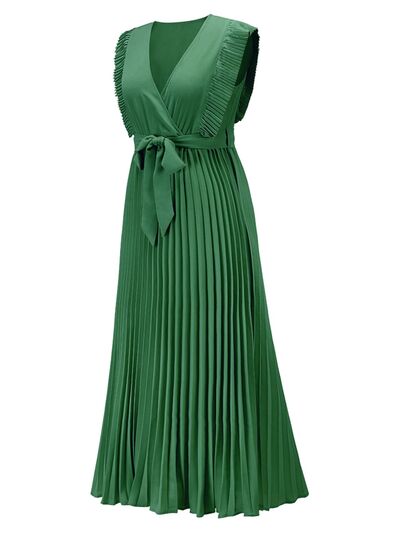 swvws Tied Surplice Cap Sleeve Pleated Dress