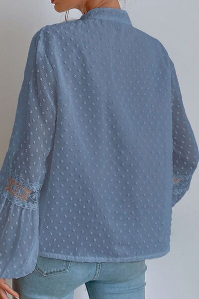 swvws Swiss Dot Lace Detail Tie Neck Shirt